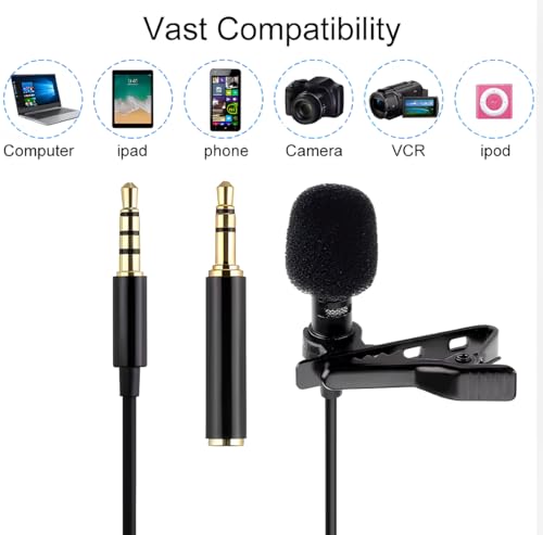 Image of skysia 3.5mm Lapel Microphone for Video Recording | Collar Mic for All | Wired Mini Mic for YouTube, Reels, Interviews | Small Mike for Android, DSLR, iOS Black (Pack of 1)