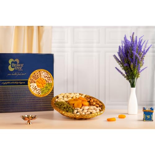 Image of Browntree WireMesh Basket-10 inch(5 in 1)-750g| Unique Dry Fruit Gift Hamper | Cashews, Almonds, Raisins, Pista, Apricot Seedless | Fresh & Healthy Dry Fruits and Nuts for Coworkers, Relatives, and Friends | Ideal gift box for all celebration | Corporate Giftbox