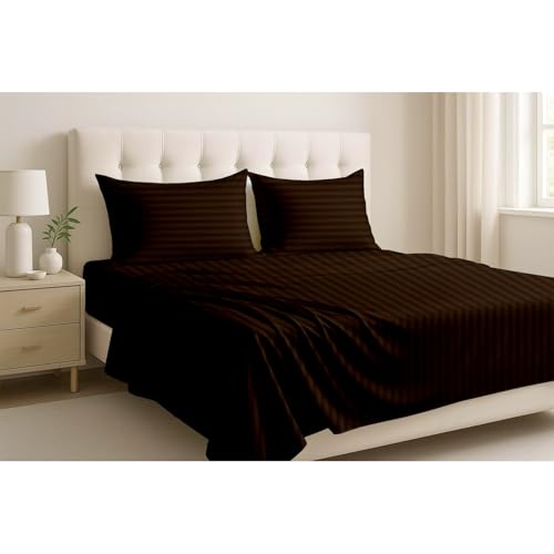 Cottingon 4 Pcs Extra Deep 100% Cotton Bed Sheets Set, Soft and Luxury Bedding Fits Upto 22 Inch Extra deep Pocket with Elastic All Around, Full XL, Chocolate Stripe