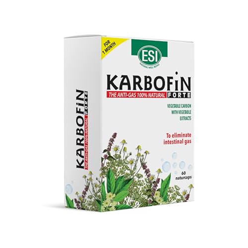 ESI - Karbofin Forte, Integratore Alimentare in Capsule a Base di Carbone Vegetale, Favorisce l’Eliminazione dei Gas Intestinali, Senza Glutine e Vegan, 60 Naturcaps