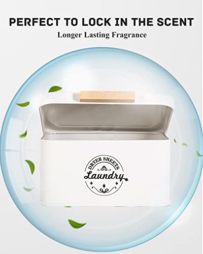 SACREDAY Dryer Sheet Holder with Hinged Lid for Laundry Room Organization. Metal Dryer Sheet Dispenser Container, Farmhouse Laundry Room Decor and Accessories for Dryer Sheets Holder, Cream
