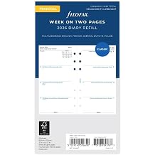 Filofax Calendar Diary Refill, Personal/Compact Size, Week-to-View, White Paper, Unruled, Multilingual Five Languages, 2026 C68427-26