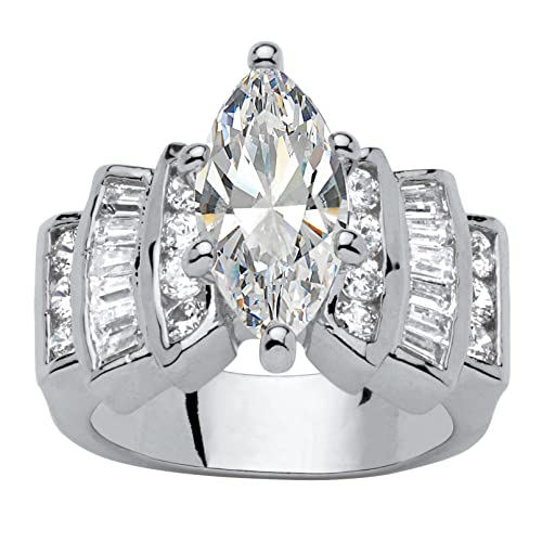 Palm Beach Jewelry Silvertone Marquise Cut Cubic Zirconia Step Top Engagement Ring