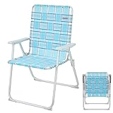 #WEJOY Lightweight Folding Webbed Beach Chairs Aluminium Portable Beach Chair Webbing Web Lawn Chair Foldable Camping Chairs Off Ground for Adults, Grey/Blue