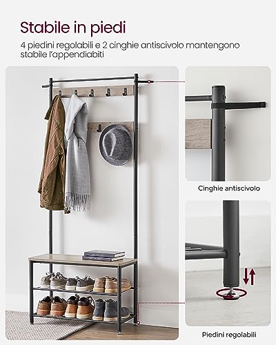 VASAGLE Appendiabiti con Scarpiera, Mobile da Ingresso con Panca, 3 in 1 - Immagine 4