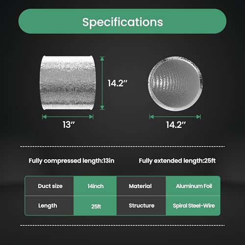HealSmart 14 Inch 25 FT Flexible Aluminum Duct, Equipped with 2 Clamps and 3 Layers of Protective Drying Tube for Heating Cooling Ventilation and Exhaust Fan, Silver by HealSmart - Image 2