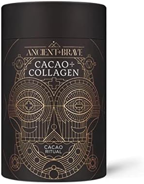Ancient + Brave - Cacao + Collagen Powder 250g - Peruvian Raw Cacao Hot Chocolate with Grass-Fed Hydrolysed Bovine Collagen - Premium Blend of Organic Cocoa, Ashwagandha & Baobab - High Protein, Keto