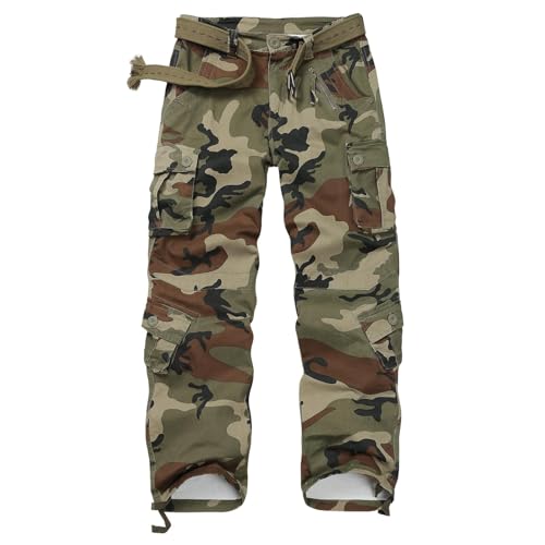 Cargo Pants Women Baggy Camo Tactical Pants Straight Leg Casual Y2K Work Trousers with 9 Pockets No Belt