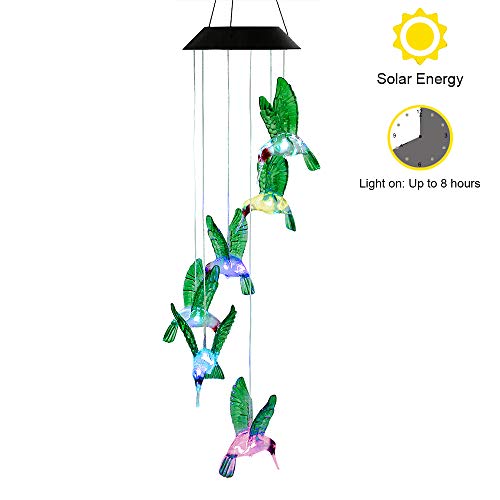 ANZOME Solar Wind Chime, Color-Changing LED Hummingbird Mobile Solar Power Light Outdoor for Home/Party/Yard/Garden Decoration