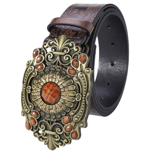 Ceinture western femme avec boucle métal gravée et strass incrustés