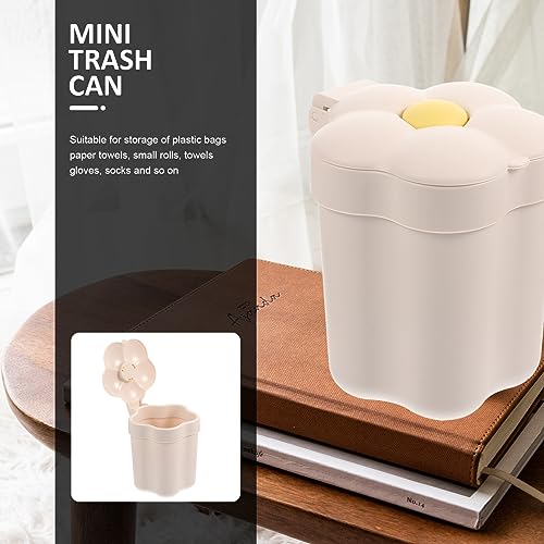 Image of Cabilock Mini Desktop Trash can with Lid Flower Shaped Flip-on Waste Bin Small Garbage can for Office Bedroom Table Organization