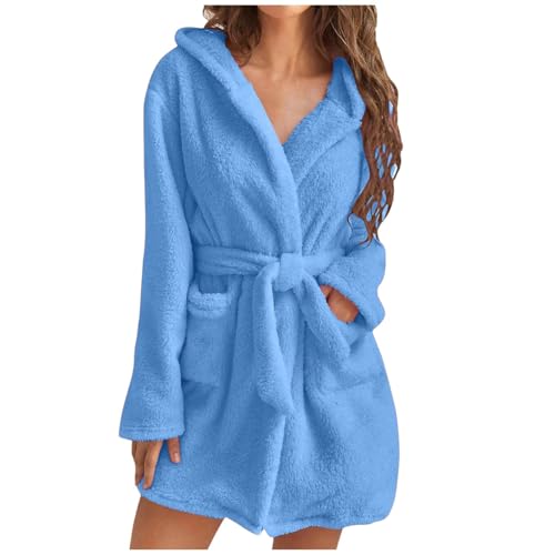 Mujer Invierno Hogar Ocio Monocolor Albornoz Doble Bolsillo Tirantes Camisón Seda Pijama Mujer, azul celeste, M