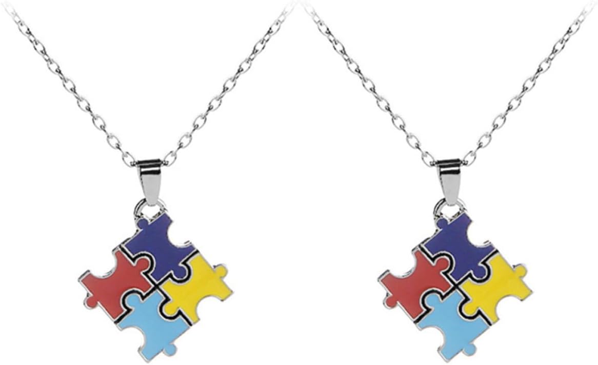 Ipetboom 2pcs Autism Awareness Puzzle Necklace Creative Delicate Pendant