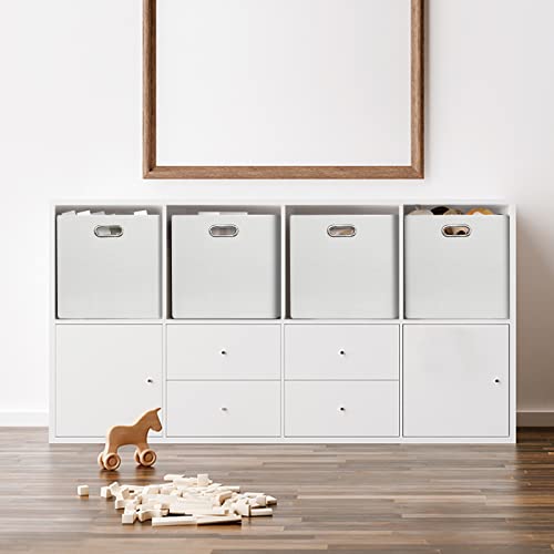 Posprica Fabric Storage Cubes, 13x13 Collapsible Storage Bins with Dual Handles, Foldable Storage Boxes Basket for Closet Shelf Cabinet Bookcase Organization, Set of 4, White by Posprica - Image 7