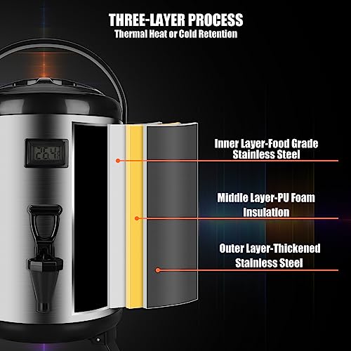 Insulated Beverage Dispenser 12 QT/3.2 Gallon, Stainless Steel Beverage Dispenser Cold and Hot Drink dispenser with Thermometer-Spigot for Hot Tea & Coffee, Cold Milk, Water, Juice - Thumbnail 4
