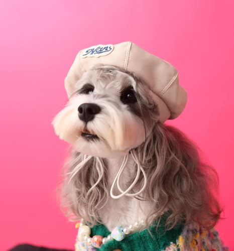 LUVMOJO Stylish French Leather Dog Beret Hat for Small and Medium Dogs and Cats, Cute Headband for Parties and Festivals, Adorable Pet Fashion Accessory(White M)