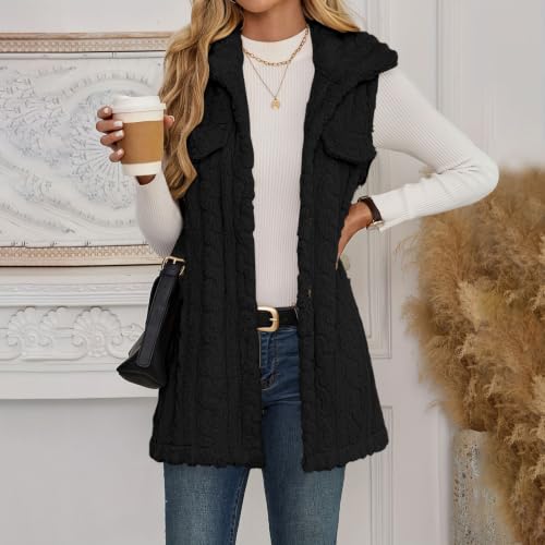 Womens Fuzzy Vest Hooded Sleeveless Sherpa Jacket Button Down Fleece Coat - image 7