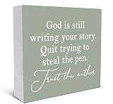 SRADMO God Is Still Writing Your Story, Room Decorative Bible Verse Decor, Christian Decorations Green Wooden Box Decor for Home Office, Inspirational Sign Table Decorative Accessories