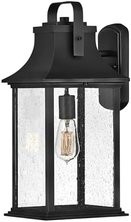Hinkley Grant One Light Large Outdoor Wall Mount, Textured Black w/Clear Seedy Glass