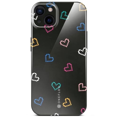 Coque iPhone 15 ONEFLOW Splash noire motifs cœurs rétro avec protection caméra intégrée