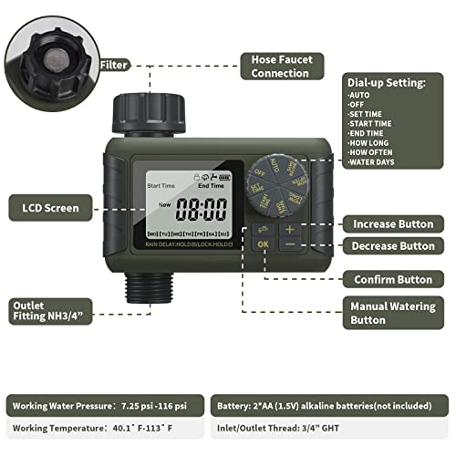 Sprinkler Timer, Diivoo Water Hose Timer with Timing and Frequency Irrigation, Garden Hose Timer with Rain Delay and Manual Watering for Lawn, Pool Filling