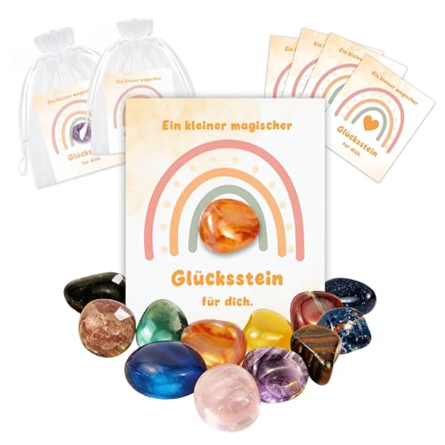 12 Glückssteine, Glücksbringer Mitgebsel Kindergeburtstag, Mitbringsel, Kleine Geschenke für Kinder Junge Mädchen 5 6 7 8 9 10 Jahre, Gastgeschenk Kommunion Erstkommunion Hochzeit Taufe Konfirmation