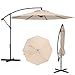Tangkula Patio Umbrella 10ft Outdoor Sun Shade Umbrella Hanging Offset Crank W/Corss Base 8 Rips Steel Sturdy Frame Table Umbrella for Garden Pool Deck Market Umbrella (Beige)