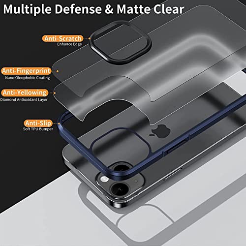 Image of KAPAVER for iPhone 14 Pro Max Matte Clear Case[Anti-Fingerprints ][Anti-Scratch] Frosted Translucent Shockproof Slim Cover 6.7 inches (Matte Blue + Glass)