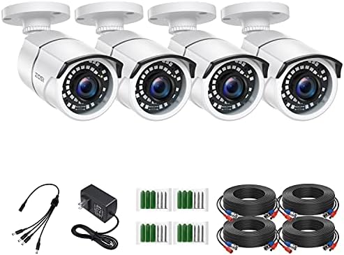 ZOSI 4 Pack 2MP 1080p HD-TVI Home Security Camera Outdoor Indoor 1920TVL,36PCS LEDs,120ft Night Vision, 105°View Angle, Weatherproof Surveillance CCTV Bullet Camera