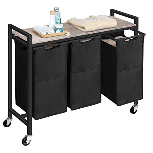 Hoobro Laundry Hamper, Laundry Sorter 3 Section, Laundry Basket With Wheels, 3 × 10.5 Gal (39.8L), Rolling Cart, Pull-Out And Removable Oxford Fabric Laundry Bags, Greige And Black Bg38Xy01G1 #TOP4