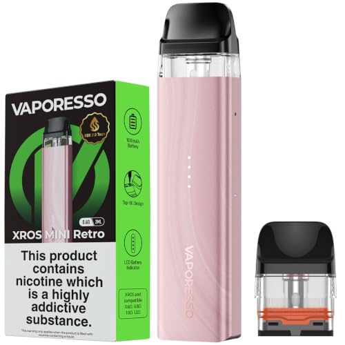Vaporesso XROS Mini Retro Vape Pod Kit [8 Colors] 18W Max Output |1000mAh Battery|LED Battery Indicator|Type-C Fast Charge Vape Device Compatible with ALL XROS Pods - No Nicotine (Baby Pink)