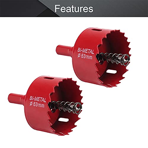 Utoolmart 2Pcs Bi-Metal Hole Saw, 53Mm Professional High-Speed Steel Drill Bits Cutter, 25Mm Opening Depth With 10Mm Dia Triangular Handle, For Cutting Board Metal Plastic Fiberboard Wood #TOP2