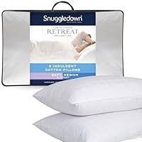 Snuggledown Luxury Cotton Pillows 2 Pack - Hotel Quality Ultra-Soft Pillow for Restful Sleep | UK-Made, 300tc Jacquard Cotton Cover, Non-Allergenic & Washable (48 x 74cm)