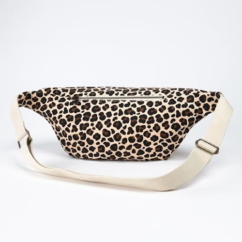 Image of The Peacock Crew Canvas Crossbody Sling Bag for Men & Women - Adjustable Strap, Dual Zippers Left /Right Handed, Secure Everyday Travel Fanny Pack Shoulder Pouch, Trekker Leopard, 14.5 x 6.3 x 3.6