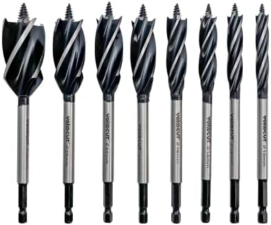 YOKOCUT 8-Piece Auger Drill Bit For Wood, Quick Change Shank 4-Flute Auger Drill Bit For Soft & Hard Wood, Plastic, Drywall (10mm,12mm,14mm,16mm,20mm,22mm,25mm,32mm)