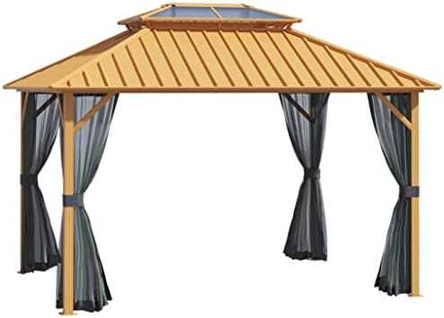 HOUKAI 12' x 10' Hardtop Gazebo Steel Canopy Outdoor Pergola with Aluminum Frame and Netting for Patios, Gardens, Lawns