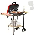 17" Portable Charcoal Grill with Wheels - Compact BBQ with 2 Side Tables & Bottom Storage Shelf, Adjustable Vents & Bottom Shelf for Camping, Tailgating & Backyard (Red)