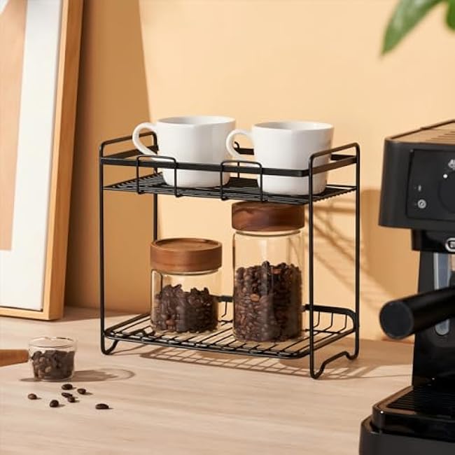 Tiered Countertop Organizers with No Assembly Required, Counter Top Organization, Black Metal, 2 Tier