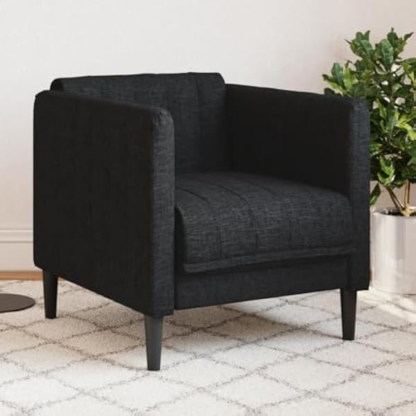 Fotel z czarnego materiału, 69 x 76,5 x 74,5 cm, z tapicerką i stabilnymi nogami, wygodny mebel do salonu, oddychający i trwały, do salonu, pokoju gościnnego i młodzieżowego