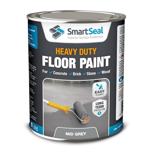 SmartSeal Heavy Duty Floor Paint - Mid Grey, 5L - Hard-Wearing Garage Floor Paint with Anti-Slip Mid-Sheen Finish – also Ideal for Decking, Warehouse flooring, Brick, Concrete, Stone & Wood