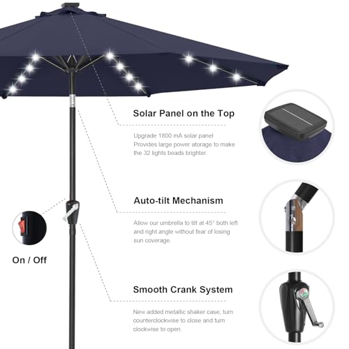 Image of ABCCANOPY Durable Solar Led Patio Umbrellas with 32LED Lights 11FT (Deep Blue)