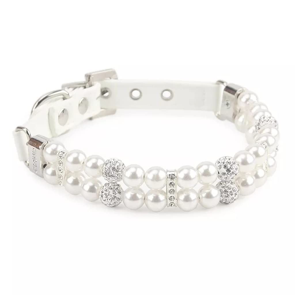 Collar de perlas para perros cuero PU perro Perlas artificiales Collares para mascotas diamantes imitación para pequeños