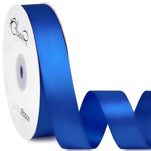 CLUEWR Double Faced Royal Blue Satin Ribbon, 1 Inch, 50 Yards