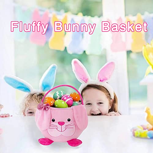 Image of Easter Eggs Basket - 3D Cute Plush Empty Bucket with Foldable Ears - Perfect for Girls & Boys Easter Egg Hunts - easter baskets for kids (2024 blue)