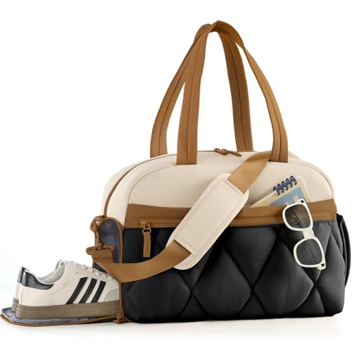 Women's Duffle Gym Bag, Carry-On Shoe Compartment for Weekender Overnight