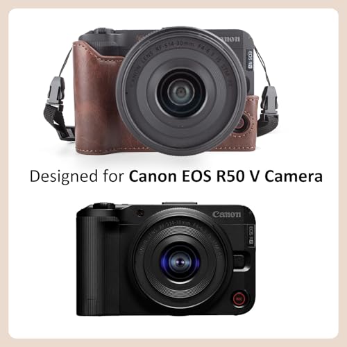 Funda para cámara Canon EOS R50 V cuero PU Coffee miniatura 2