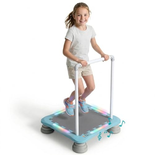 Special Supplies Kids Musical LED Trampoline Rebounder Bouncing Board Sensory Balance and Bounce Toy for Indoor and Outdoor Kids Toys - Outdoor Play Equipment (Blue)