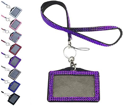 INFINITY UK ID Card Badge Rhinestone Lanyard Holder Horizontal/Landscape (Purple) cardholder Neck Strap Credit/Oyster Cards Identity Cruise Office Staff College Students, Sparkly, Diamante Bling
