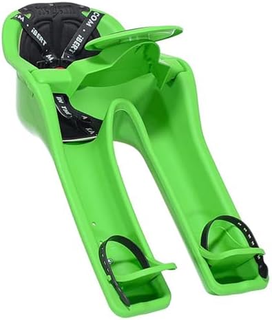 iBert Front Mounted Child Seat - Green - Comfortable Child’s Bike Seat for Sunny and Rainy Days - Baby’s Bike Seat with a Secure Harness and Height Adjustable Foot Cups for Family Biking Adventures.