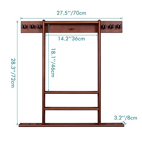 XCSOURCE Pool Cue Rack Only, Pool Stick Holder Wall Mount, 6 Pool Billiard Stick + Ball Set Pool Cue Holder, Pool Table Accessories for Billiard Room Man cave